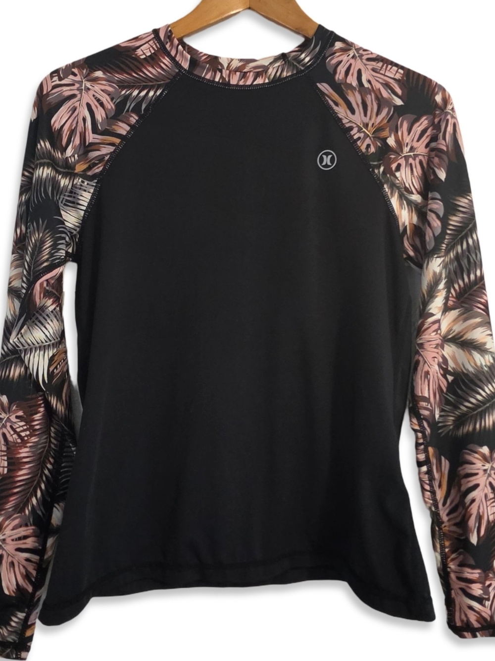 Hurley Women's Long Sleeve Rash Guard Swim Surf Shirt Tropical Floral Palm UPF M